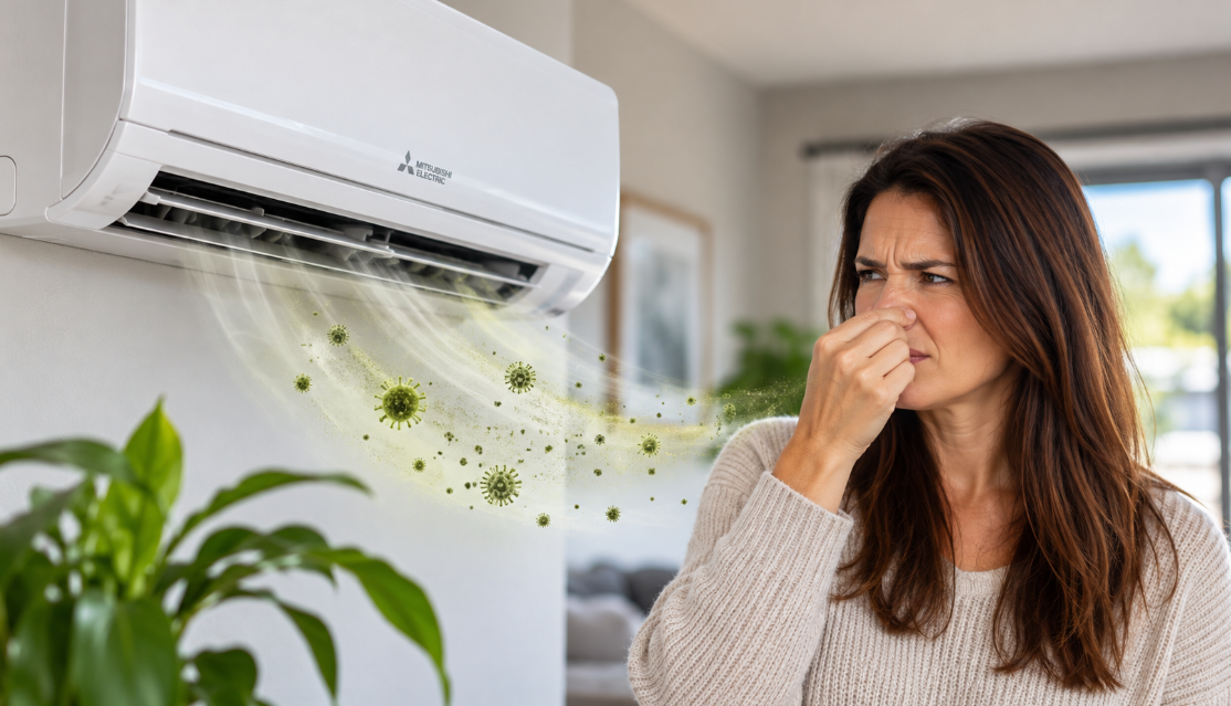 why my heat pump smells